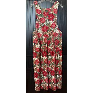 Manor House Christmas Jumper Dress M Red Green Poinsettia Holiday Vintage